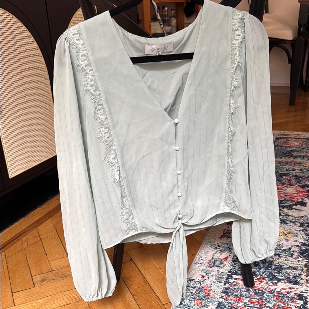 Mint Green Blouse with Lace Detail